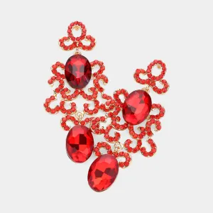 Red Oval and Rhinestone Crystal Abstract Pageant Earrings  | Evening Earrings |  627270