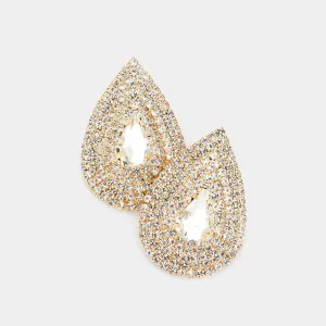 Rhinestone Embellished Teardrop Pageant Earrings on Gold| Evening Earrings |  542280