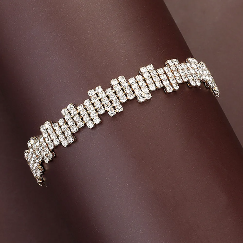 Rhinestone Evening Pageant Bracelet on Gold | Rhinestone Bracelet |  624258