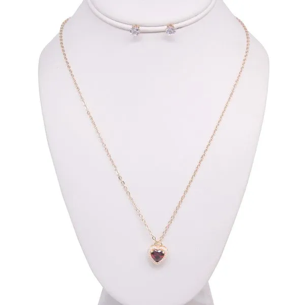 RHINESTONE HEART SHAPE NECKLACE EARRING SET