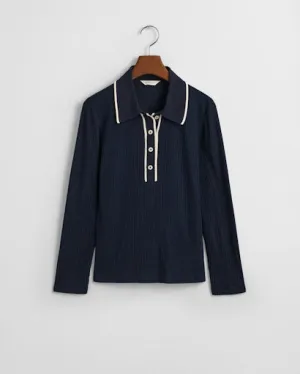 Ribbed Long Sleeve Polo Shirt - Evening Blue