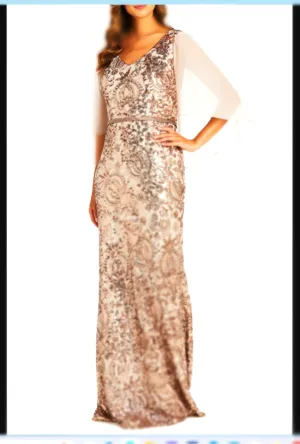 RM Richards 9209 Capelet Sleeve Sequined Evening Dress