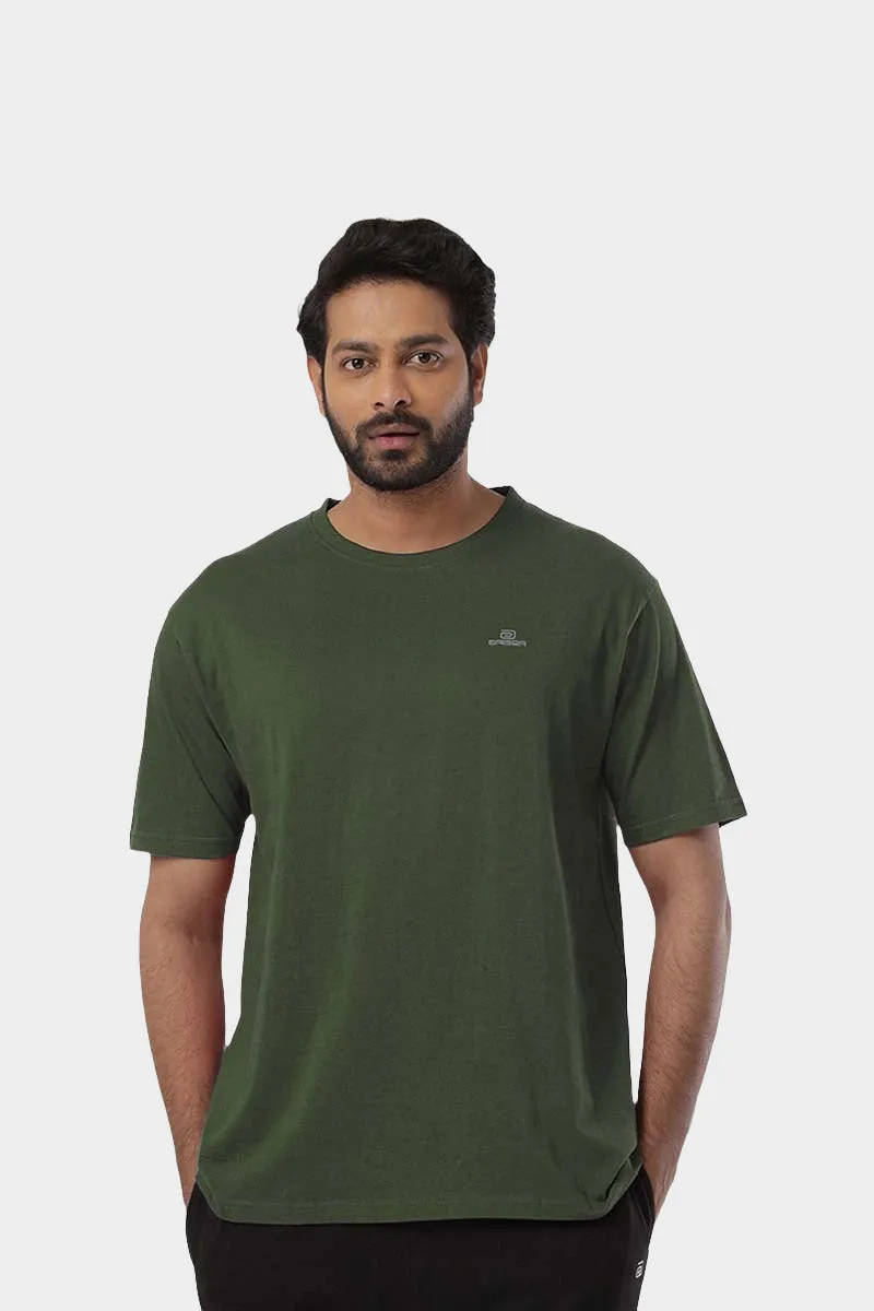 Round Neck - Military Green Solid T-Shirts For Men | Ariser