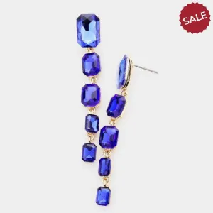 Royal Blue Rectangle Crystal Earrings