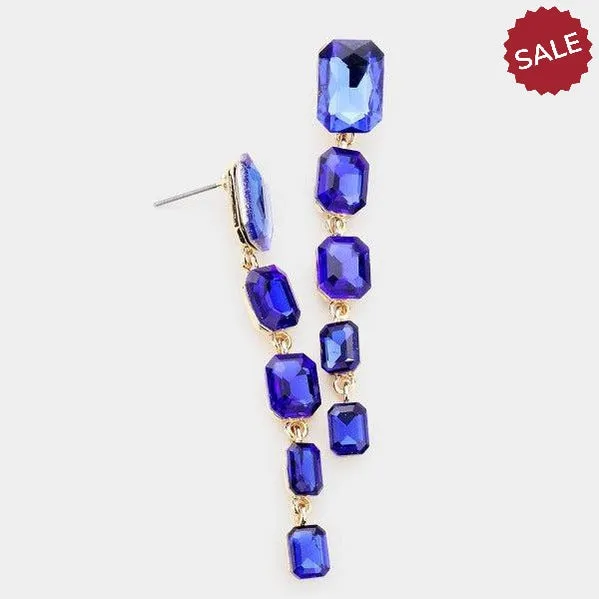 Royal Blue Rectangle Crystal Earrings