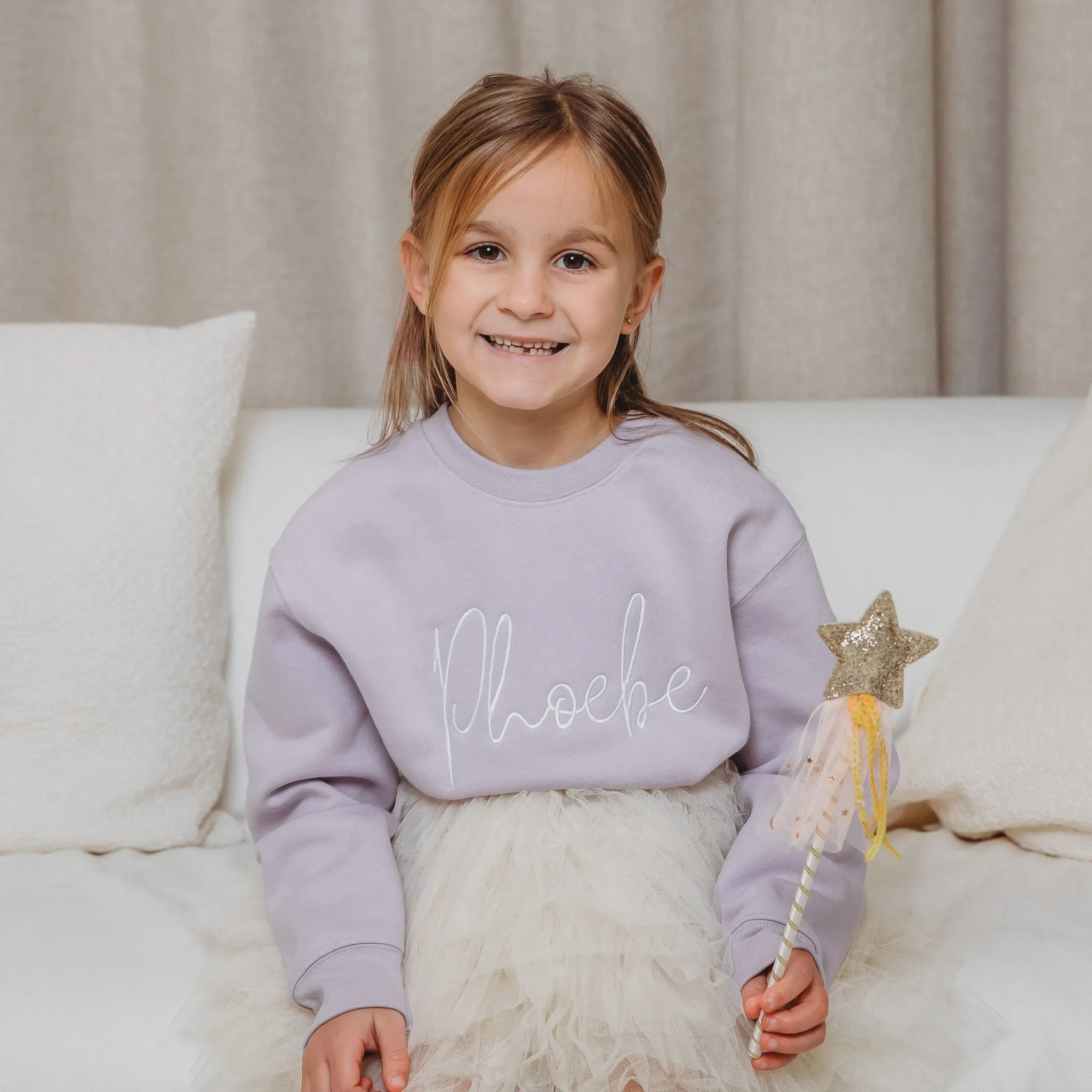 Script Name Embroidered Pastel Sweater