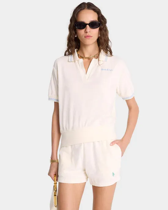 Serif Logo Terry Polo - Coconut/Sky Blue