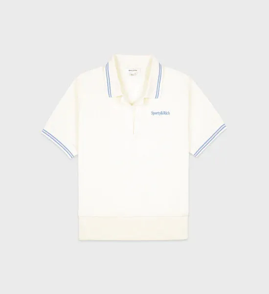 Serif Logo Terry Polo - Coconut/Sky Blue