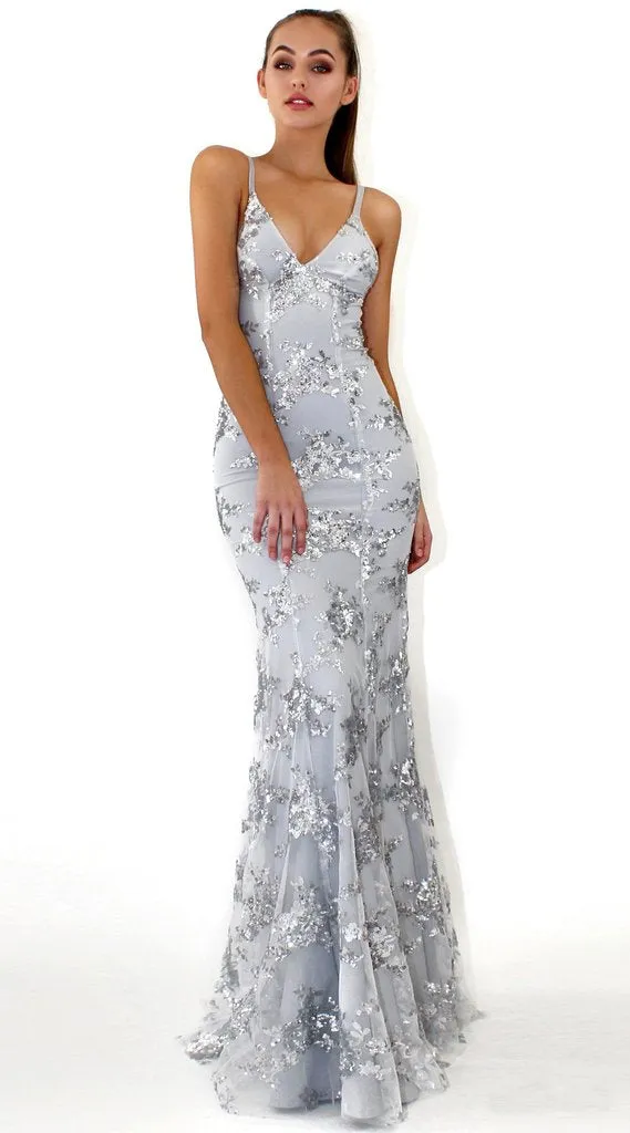 Sexy Gray Mermaid Evening Dress Backless Party Gown 2018