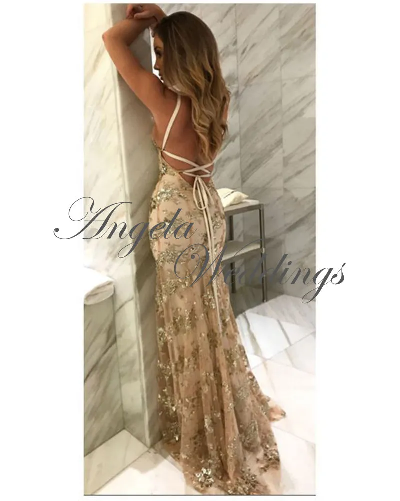 Sexy Gray Mermaid Evening Dress Backless Party Gown 2018