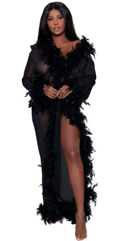 Sexy Long Boa Glamour Robe in Black
