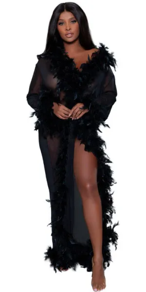 Sexy Long Boa Glamour Robe in Black