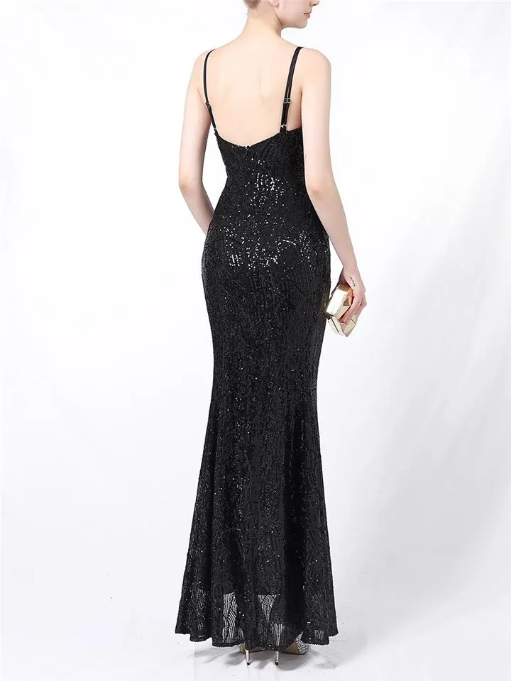 Shining Sequined Evening Wrap Dress for Women