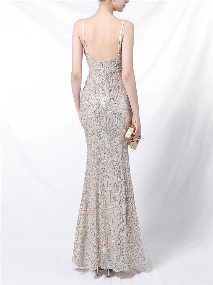 Shining Sequined Evening Wrap Dress for Women