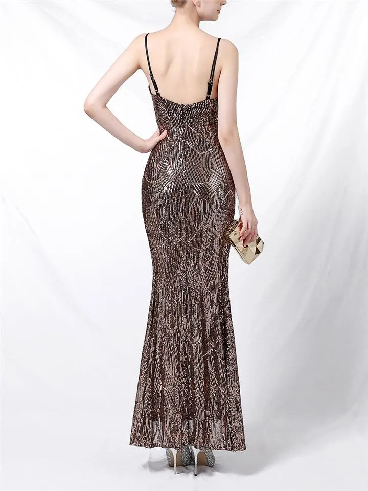 Shining Sequined Evening Wrap Dress for Women