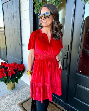 Short Sleeve Velvet Flutter Dress