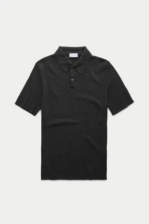 Short Sleeve Wool Silk Rich Boy Knitted Polo Charcoal Grey