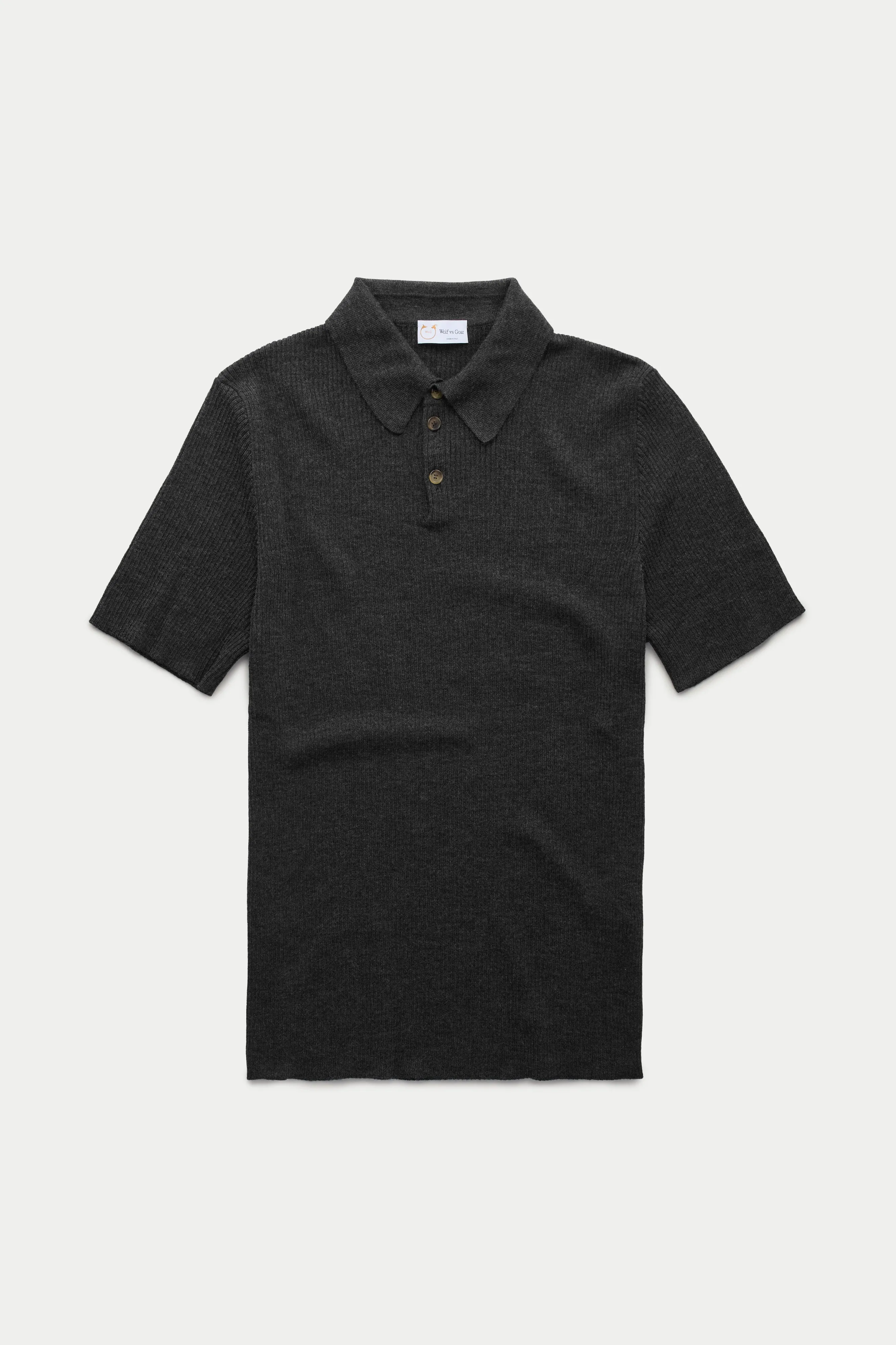 Short Sleeve Wool Silk Rich Boy Knitted Polo Charcoal Grey