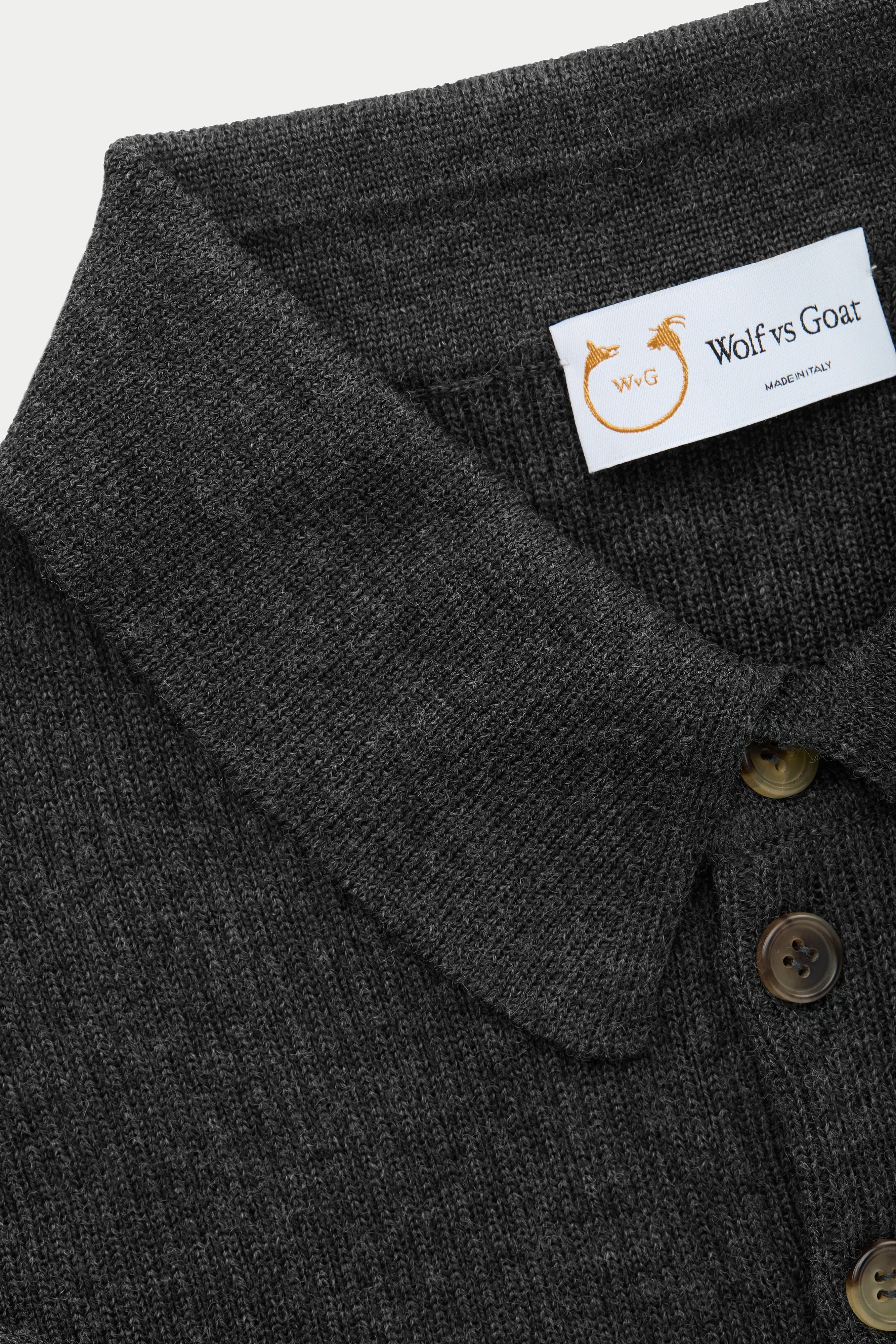 Short Sleeve Wool Silk Rich Boy Knitted Polo Charcoal Grey