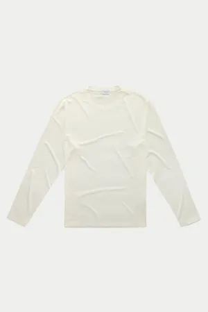 Silk Cotton Long Sleeve Crew Neck T-Shirt White