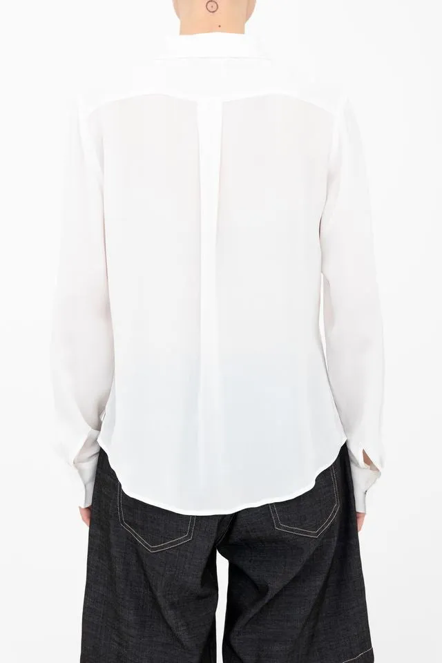 Silk Georgette Pullover Shirt with Grosgrain Trim - BLYTHE