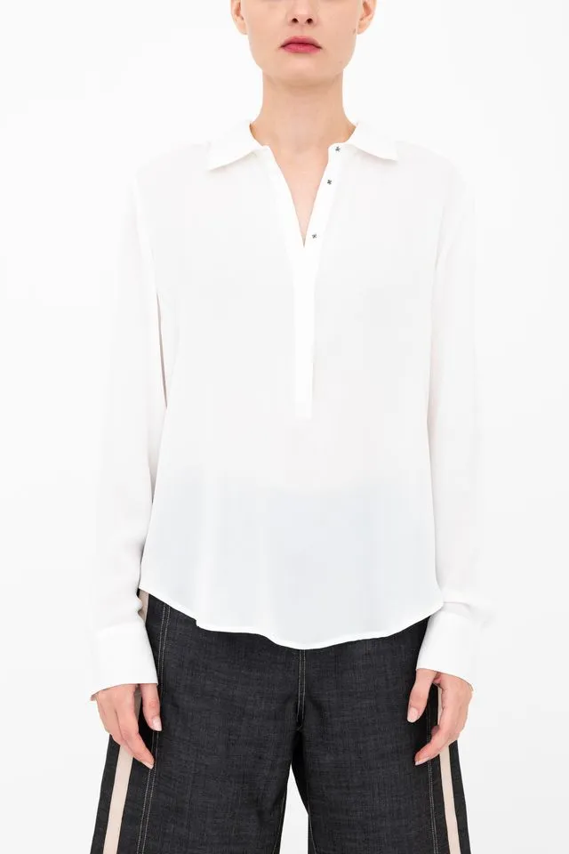 Silk Georgette Pullover Shirt with Grosgrain Trim - BLYTHE