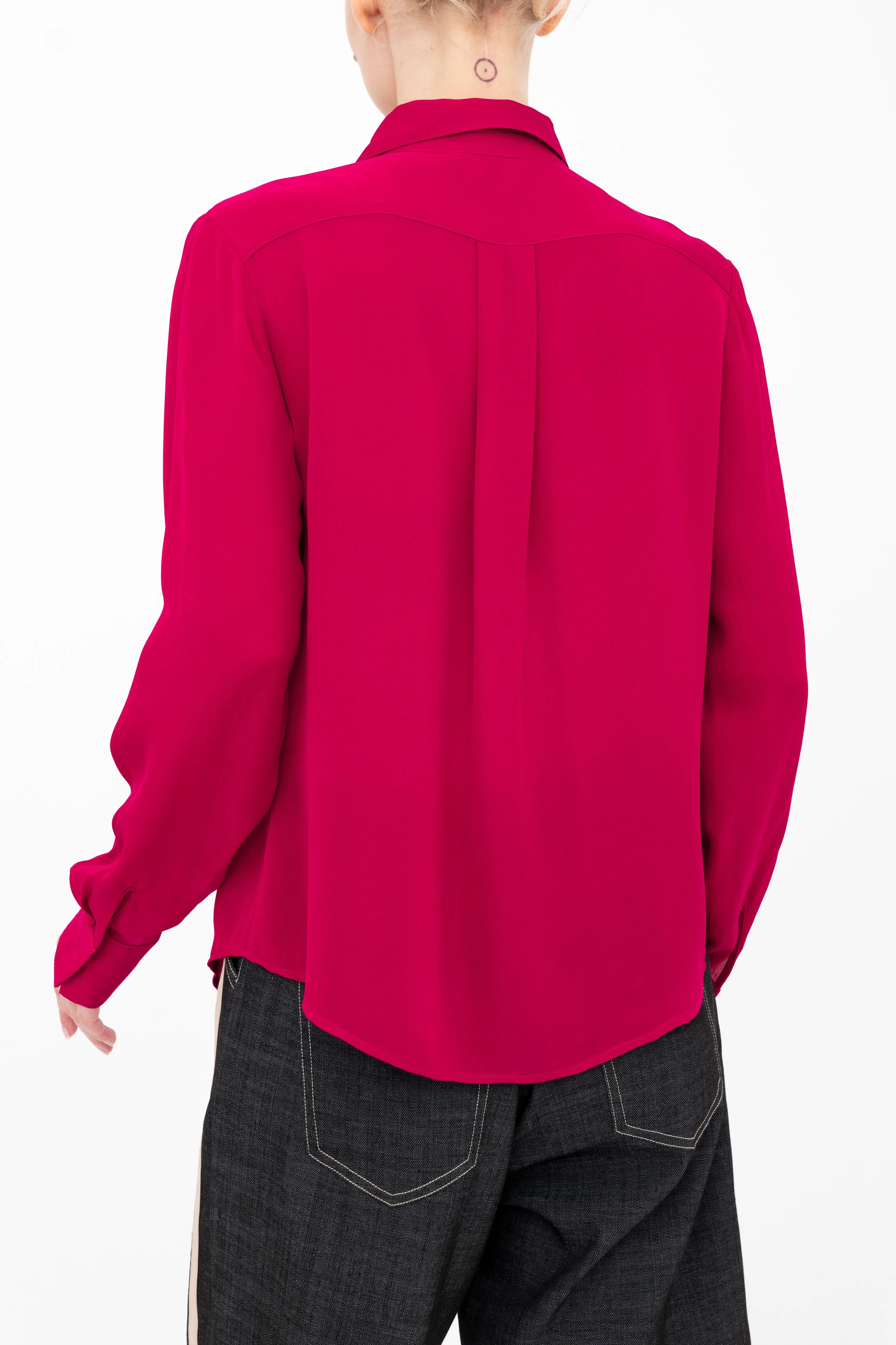 Silk Georgette Pullover Shirt with Grosgrain Trim - BLYTHE