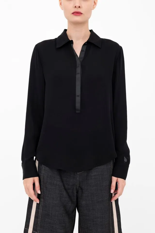 Silk Georgette Pullover Shirt with Grosgrain Trim - BLYTHE