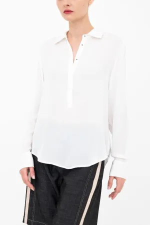 Silk Georgette Pullover Shirt with Grosgrain Trim - BLYTHE