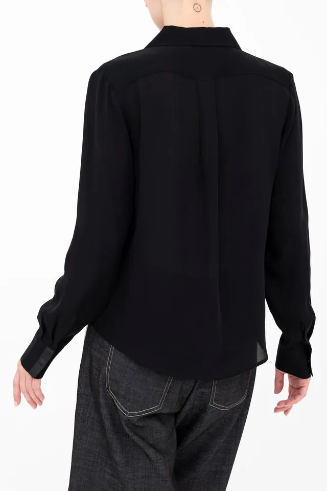 Silk Georgette Pullover Shirt with Grosgrain Trim - BLYTHE