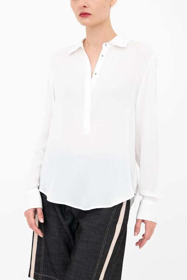 Silk Georgette Pullover Shirt with Grosgrain Trim - BLYTHE