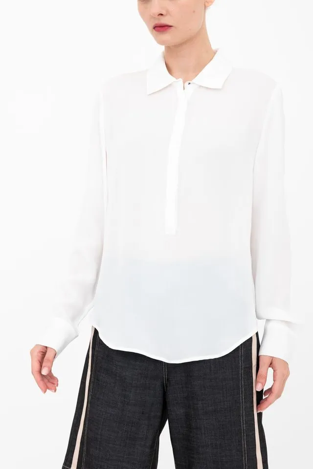 Silk Georgette Pullover Shirt with Grosgrain Trim - BLYTHE