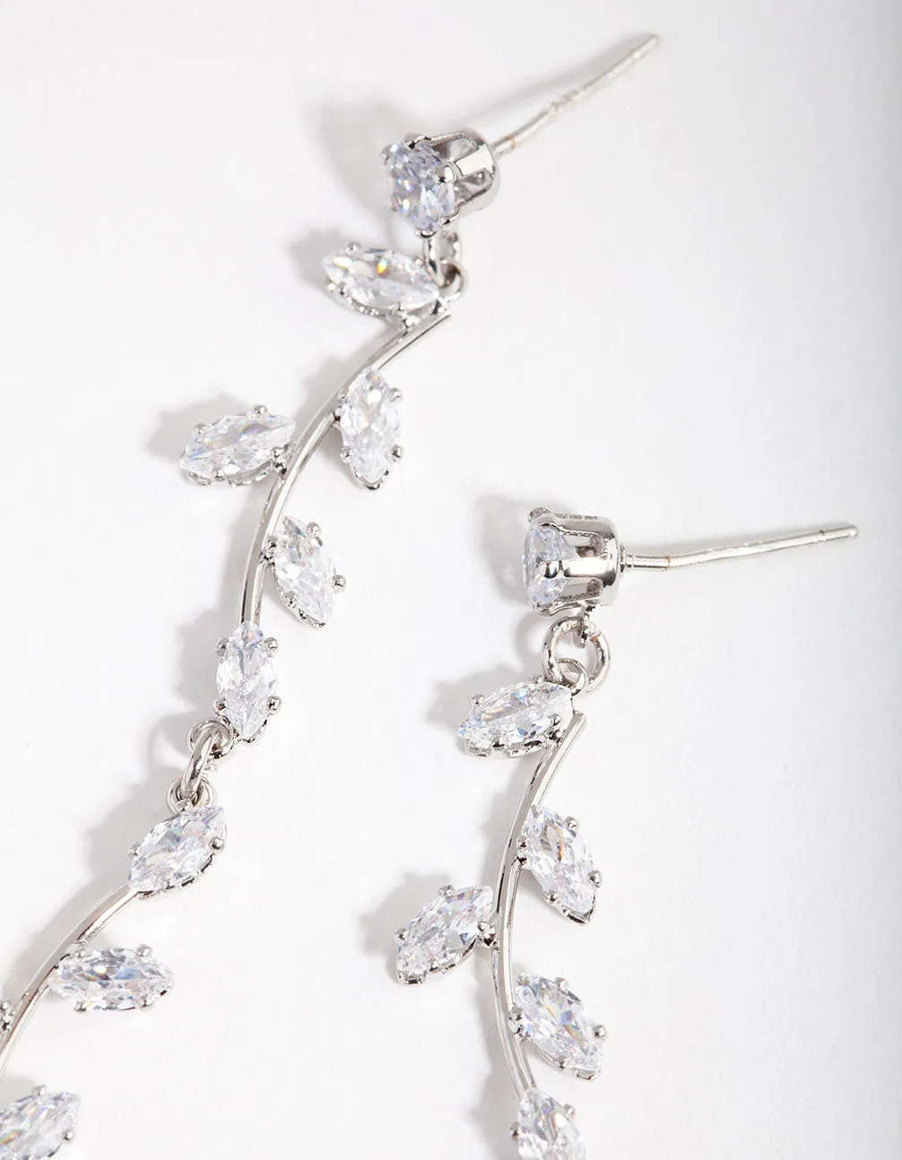 Silver Cubic Zirconia Bendy Vine Drop Earrings