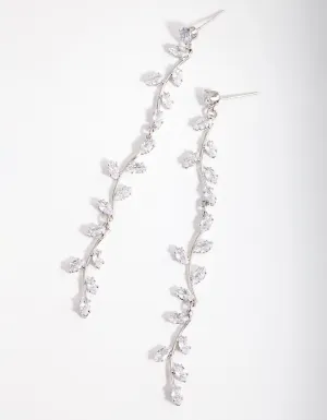 Silver Cubic Zirconia Bendy Vine Drop Earrings