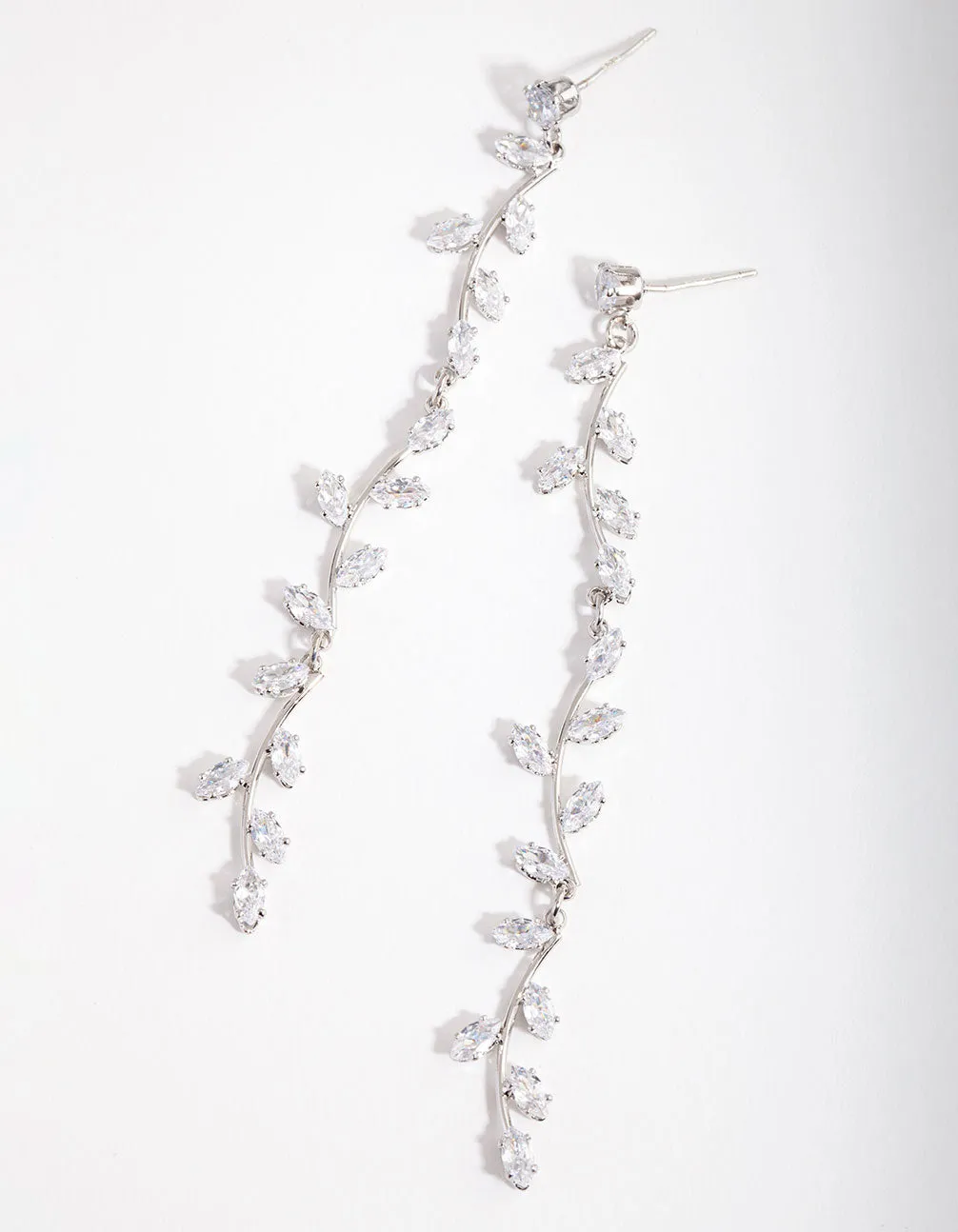 Silver Cubic Zirconia Bendy Vine Drop Earrings