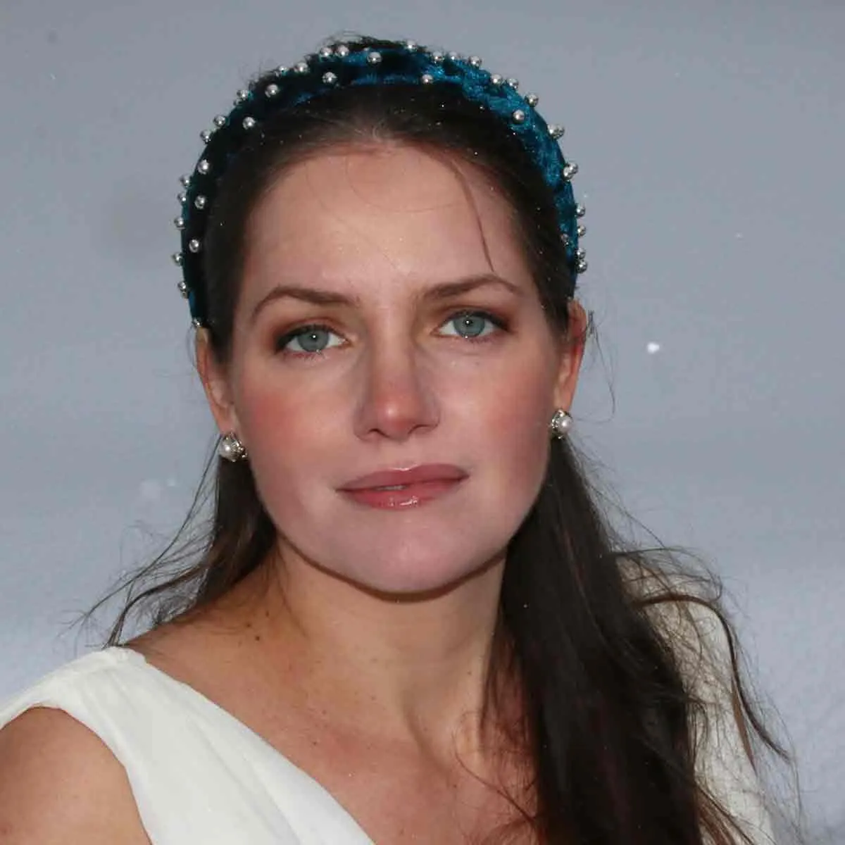 Silver Pearl Embellished Velvet Headband