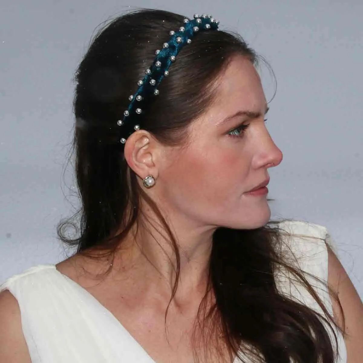 Silver Pearl Embellished Velvet Headband