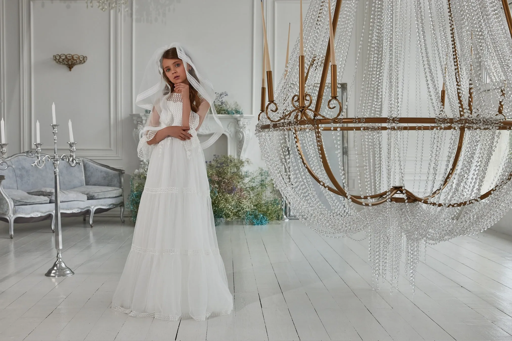 Simple Elegant Communion Dress with Embroidery