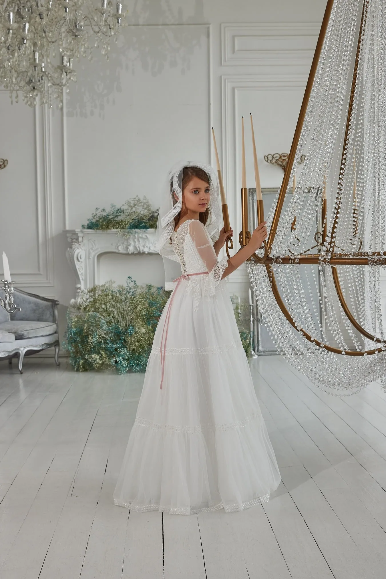 Simple Elegant Communion Dress with Embroidery