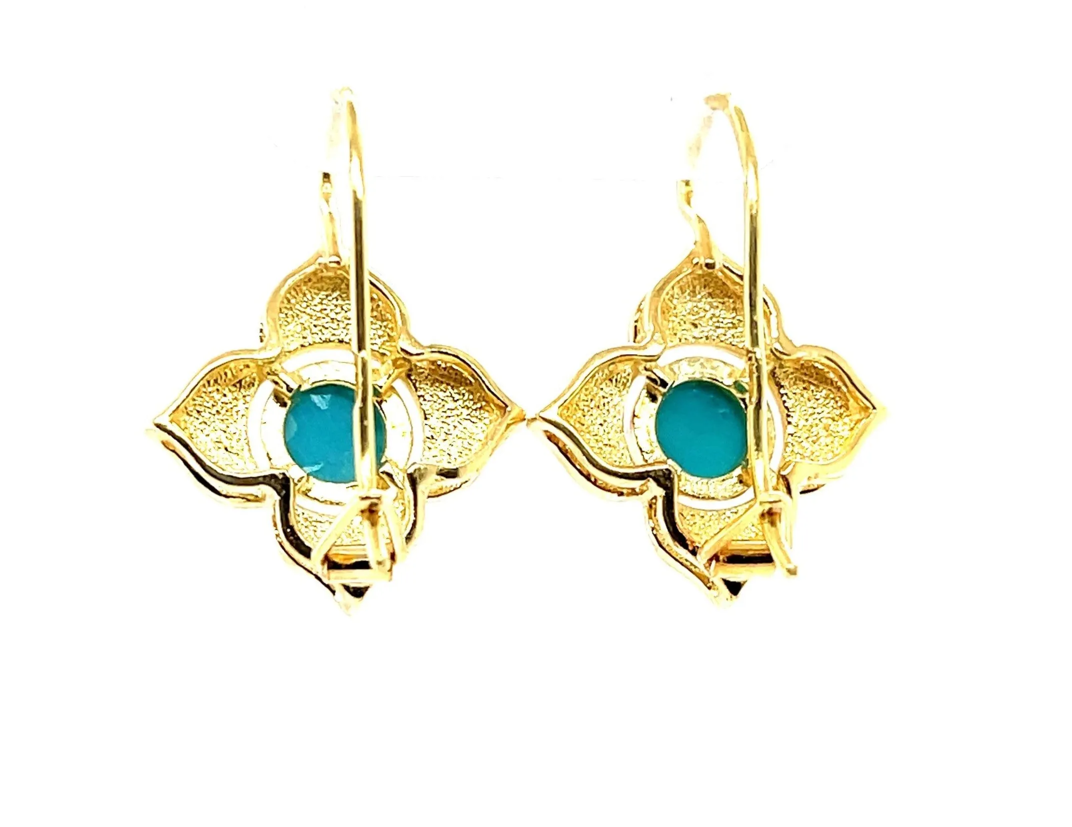 Sleeping Beauty Turquoise & Pomegranate Enamel Drop Earrings in 18k Yellow Gold