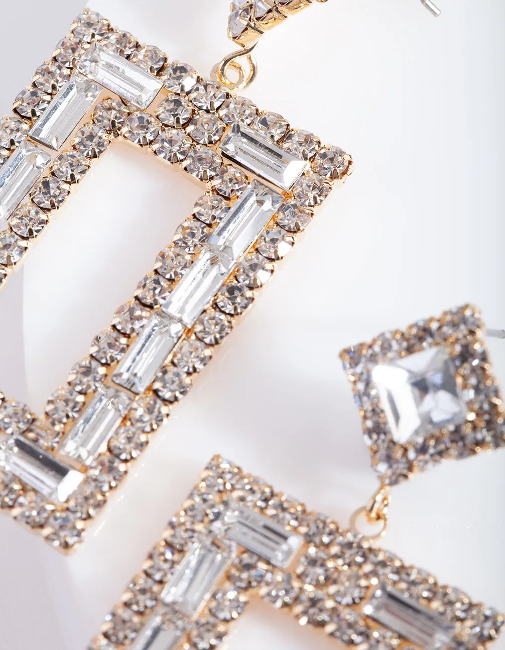 Small Square Diamante Drop Earrings