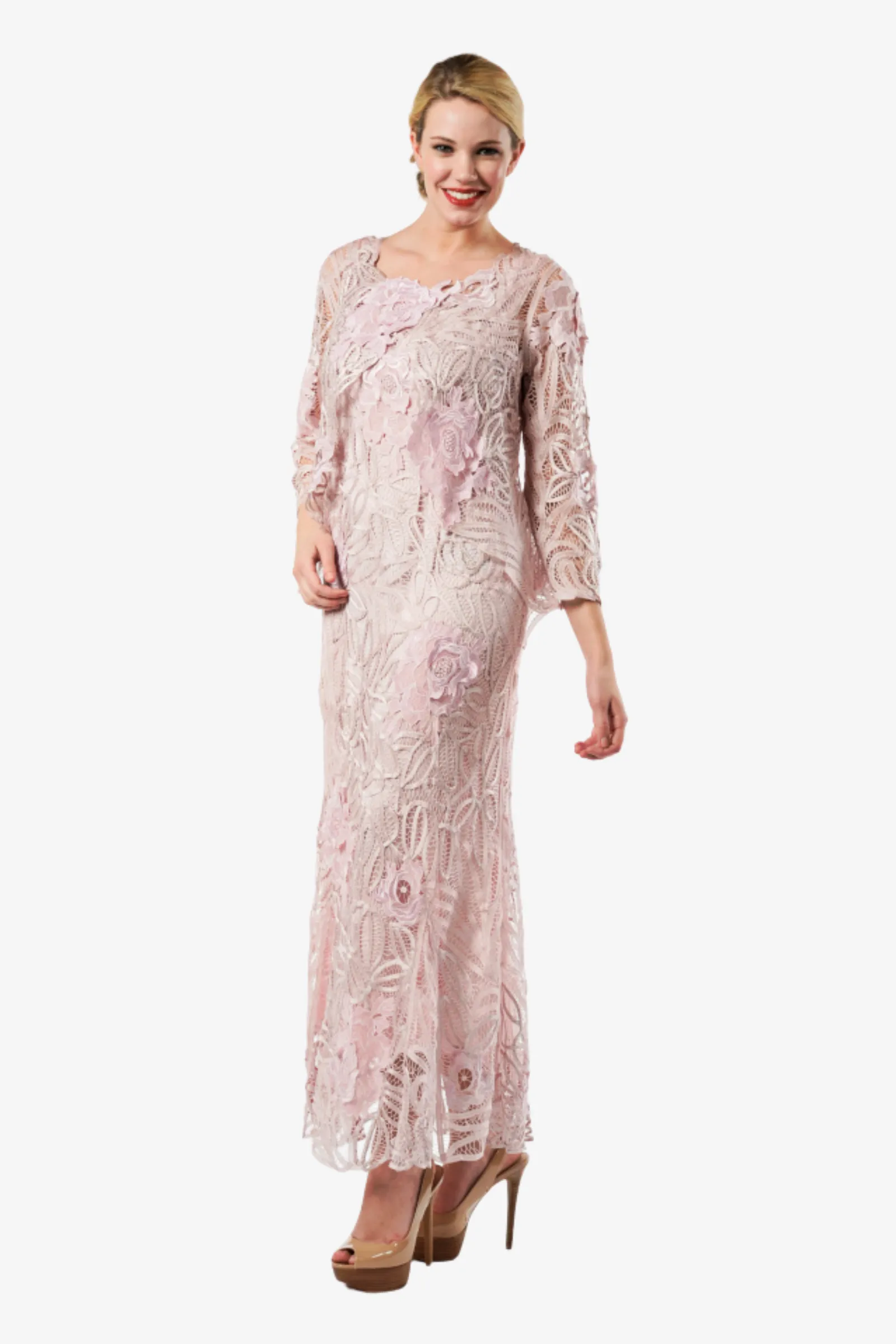 Soulmates D1106 Rose Embroidered Lace Evening Mother Of Bride Dress with Jacket Set