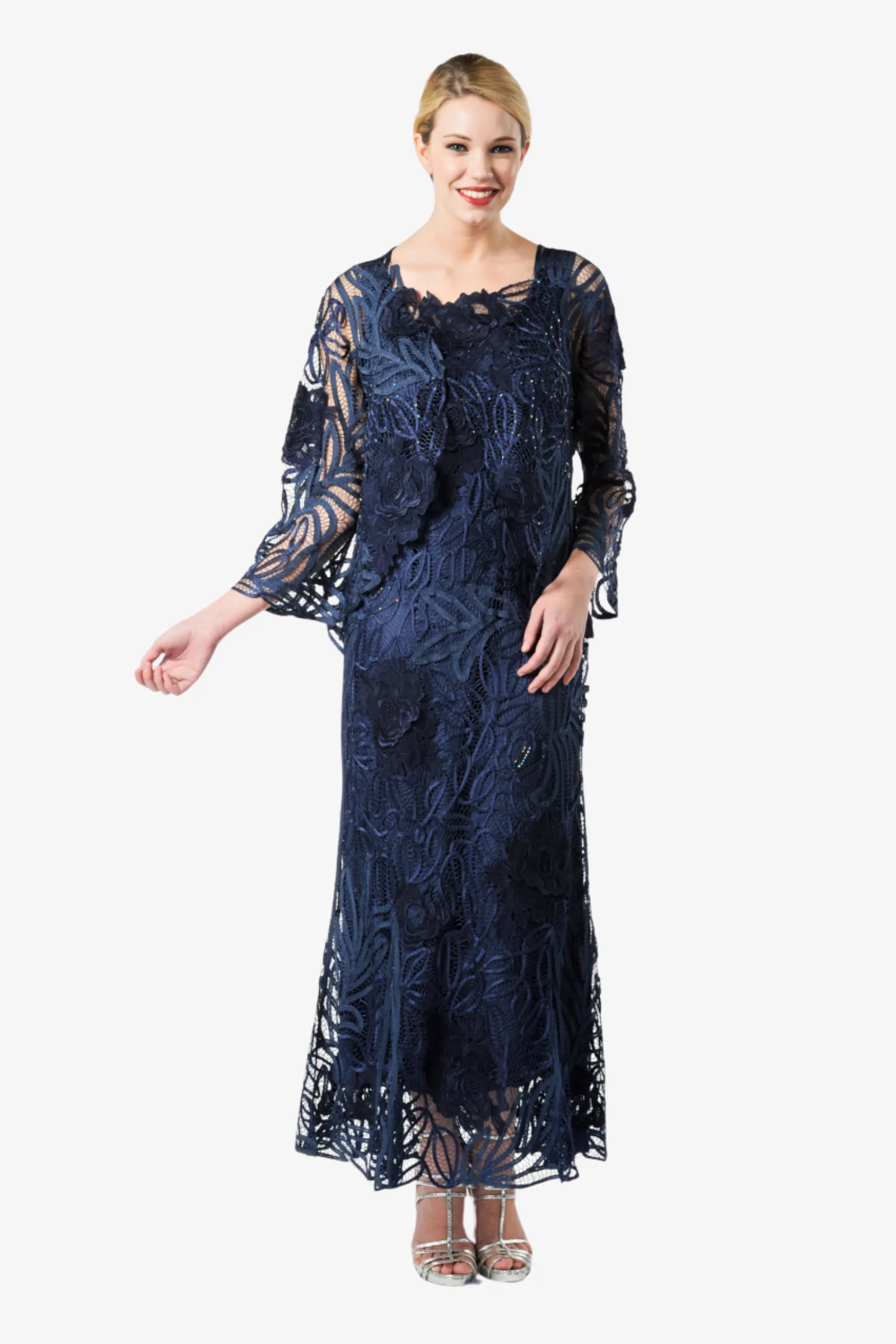 Soulmates D1106 Rose Embroidered Lace Evening Mother Of Bride Dress with Jacket Set