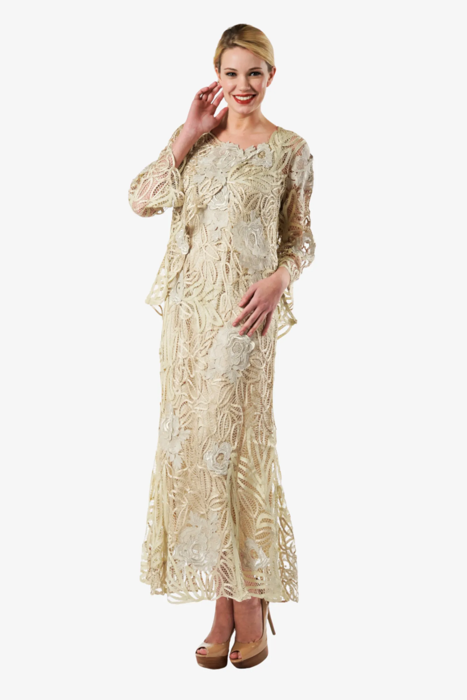 Soulmates D1106 Rose Embroidered Lace Evening Mother Of Bride Dress with Jacket Set