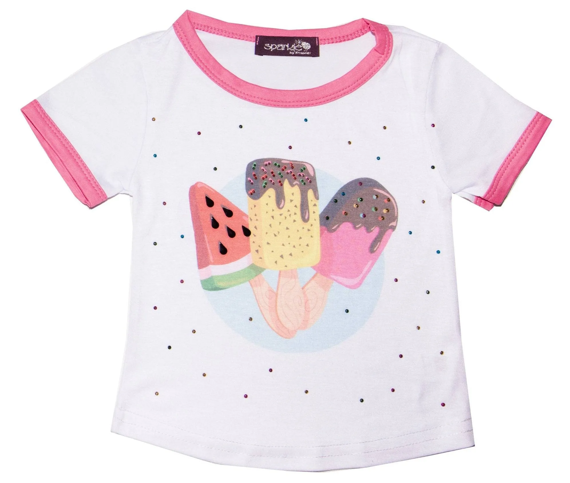Sparkle by Stoopher Ice Cream Hot Pink Ringer S/S Jersey Tee