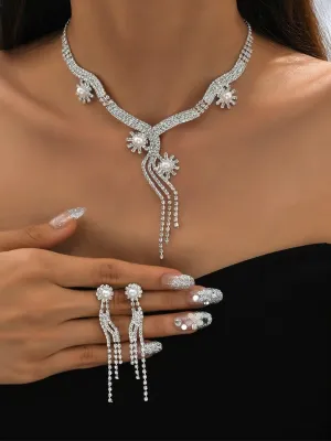 Sparkling Pearl Drop Crystal Necklace Set MSE00137