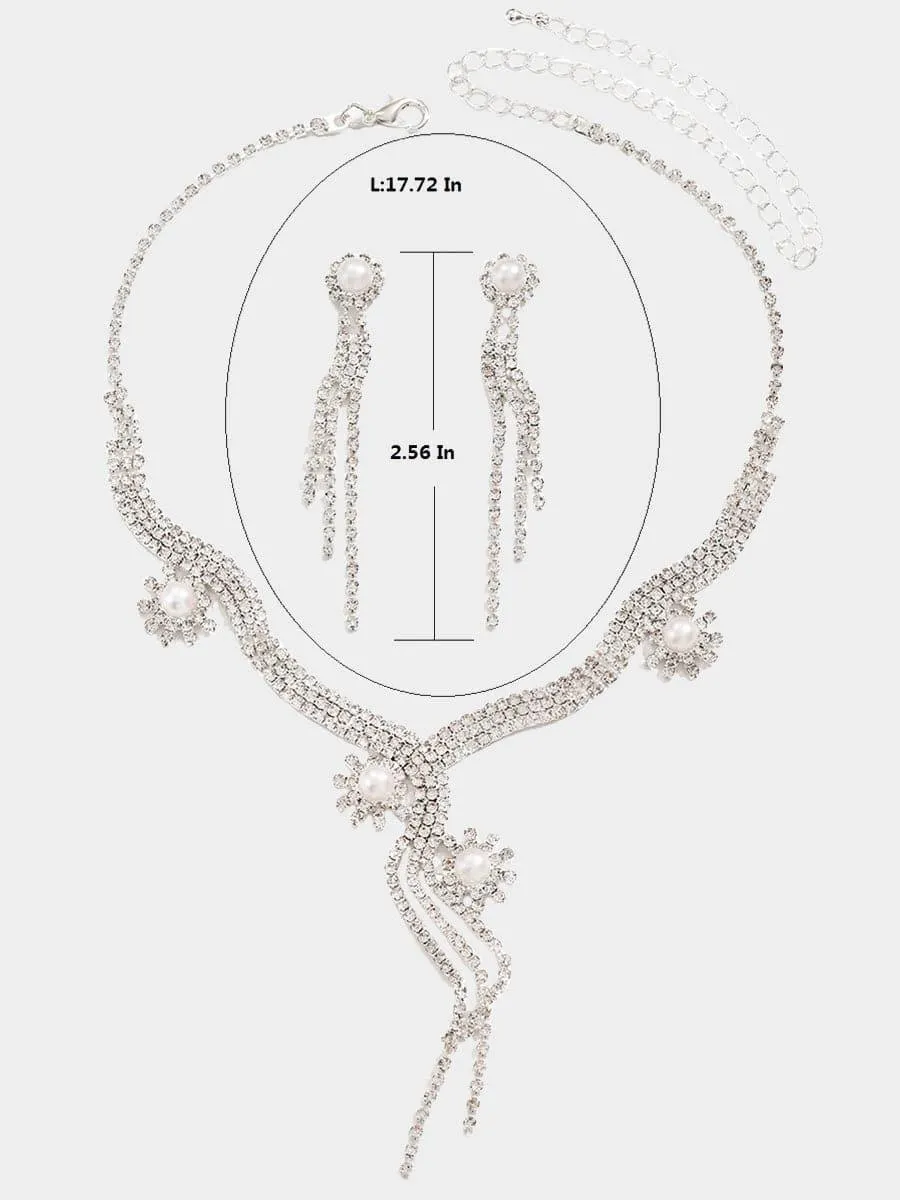 Sparkling Pearl Drop Crystal Necklace Set MSE00137