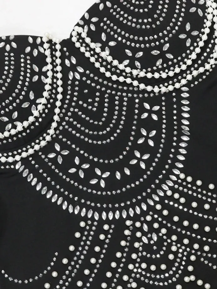 Sparkly Crystal Rhinestone Pearl Celebrities Gown Brown Dress