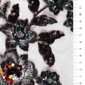 Sparkly Multicolored Scalloped Sequin Embroidered Knitted Tulle Fabric