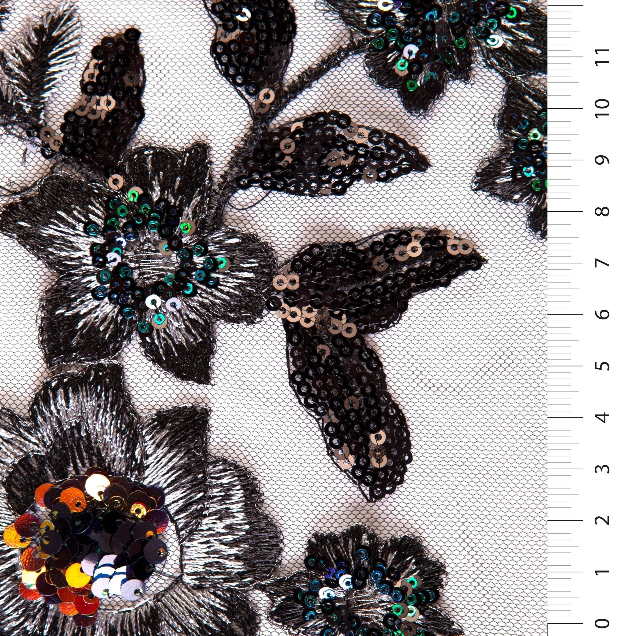 Sparkly Multicolored Scalloped Sequin Embroidered Knitted Tulle Fabric